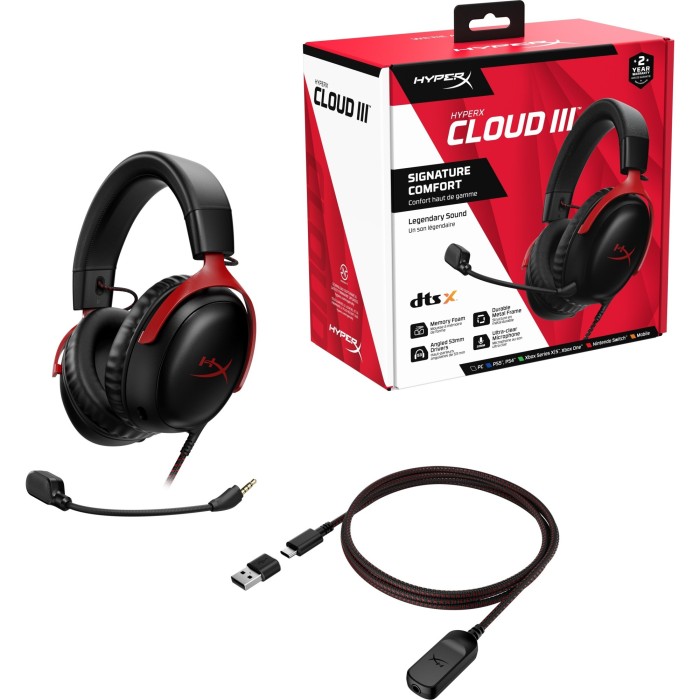 Аксессуары для консолей и ПК: Игровая гарнитура HyperX Cloud III, чёрно-красная от HyperX в магазине GameBuy, номер фото: 12