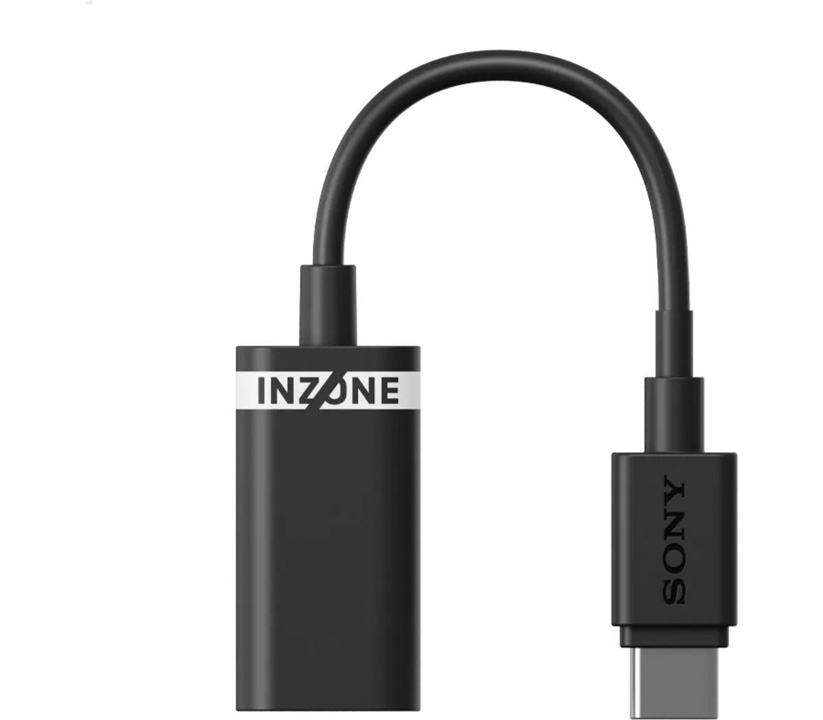 USB-C аудіоадаптер Sony INZONE E9 на короткому гнучкому кабелі.